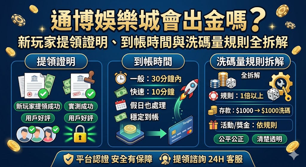 通博娛樂城會出金嗎？新玩家提領證明、到帳時間與洗碼量規則全拆解